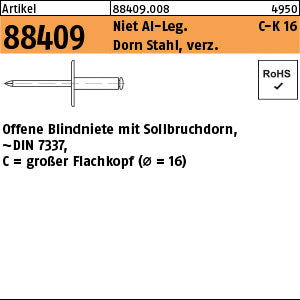Blindniete Alu/Stahl verzinkt FLAKO K 16 - Offene Blindniete
