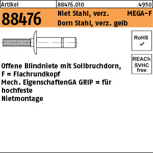 MEGA GRIP Blindniete Stahl verzinkt FLAKO - Offene Blindniete