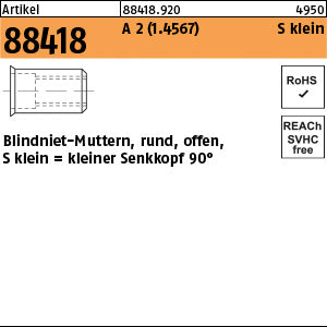Blindniet-Mutter. A2 klein Senkkopf / 0, 25 - 3, 0 - Blindnietmuttern