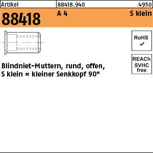 Blindnietmuttern A4 klein Senkkopf / 0, 25 - 3, 0 - Blindnietmuttern