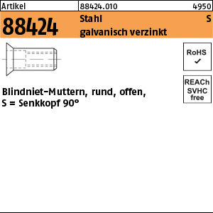 Blindniet-Mutter. Stahl galvanisch verzinkt Senkkopf / 1, 5 - 3, 5 - Blindnietmuttern