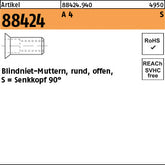 Blindnietmuttern A4 Senkkopf / 1, 5 - 3, 0 - Blindnietmuttern
