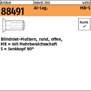Mehrbereichsblindnietmu. Alu. Senkkopf / 1, 5 - 6, 0 - Mehrbereichsblindnietm