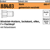 Blindniet-Mutter. Stahl galvanisch verzinkt mit 6-kt Flako / 0, 5 -2, 0 - Sechskant.-Blindnietmuttern