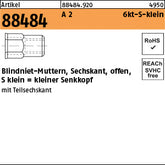 Blindniet-Mutter. A2 mit 6-kt kl.Senkkopf / 0, 5 - 2, 0 - Sechskant.-Blindnietmuttern