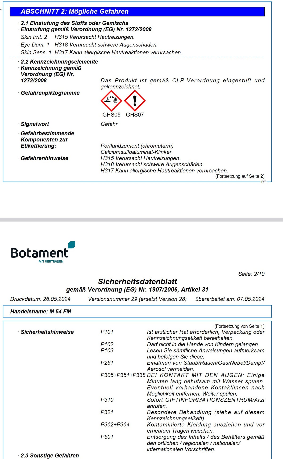 Botament M54 FM - Schnellestrich 25 kg