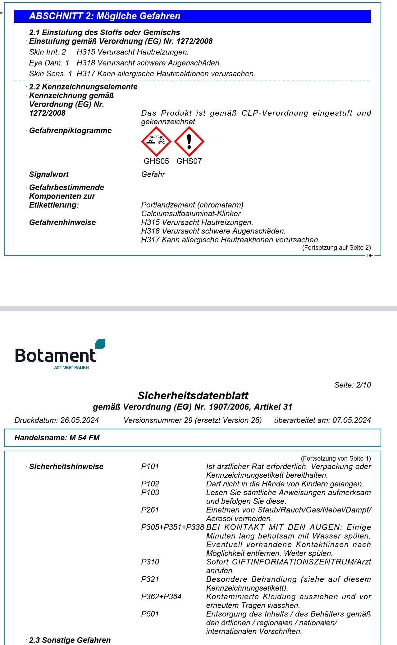 Botament M54 FM - Schnellestrich 25 kg