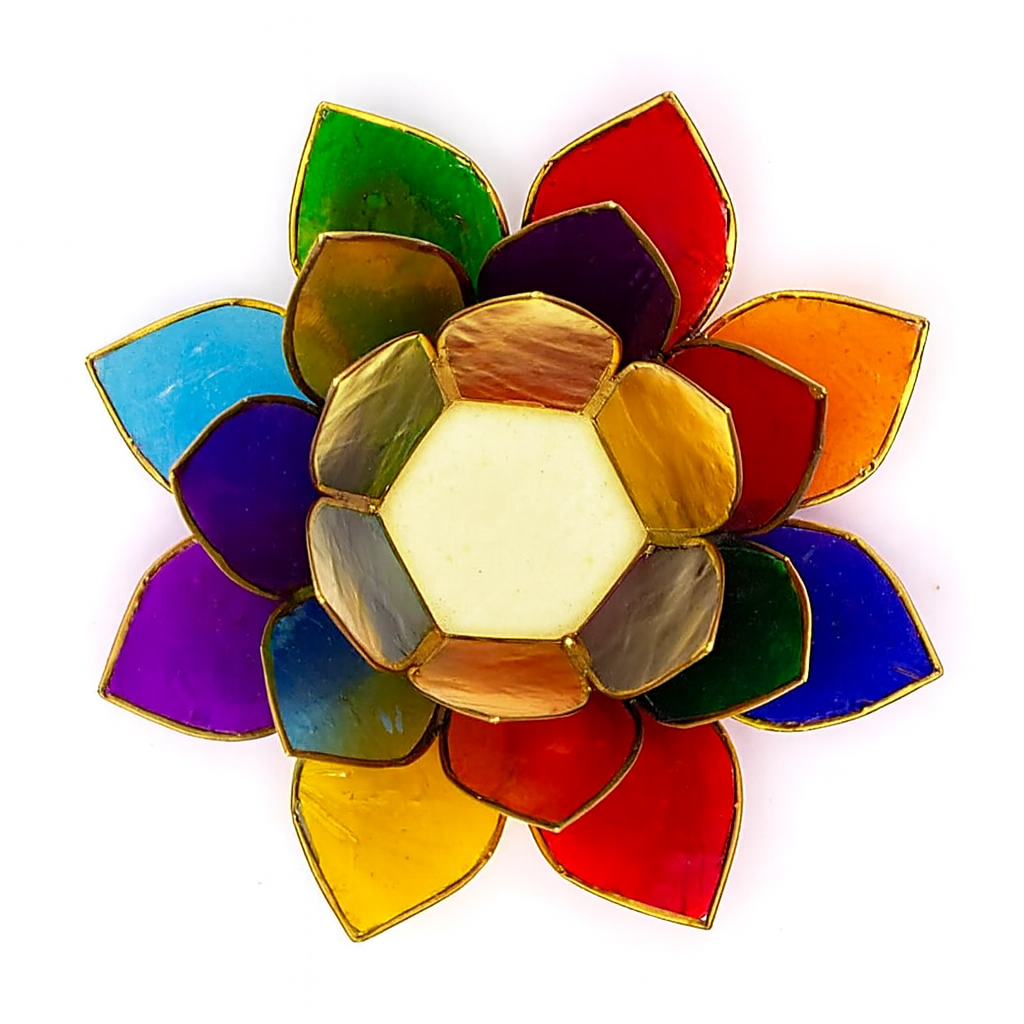 Lotusblume - Teelichthalter "7 Chakren" - goldfarbig - 13,5cm