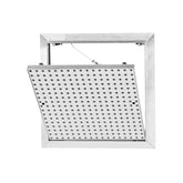 AluAkustik Revisionsklappe mit Lochplatten-Einlage geöffnet – Aluminiumrahmen mit Fangseil