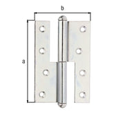 Aushebescharnier 120 x 88 mm gelb verzinkt links – Materialstärke 2,70 mm, 8 Löcher Ø 6 mm