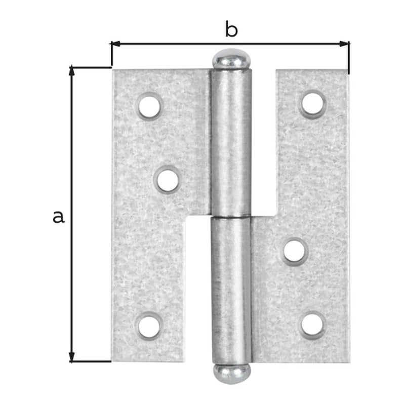 Aushebescharnier 80 x 65 mm gelb verzinkt links – Materialstärke 1,80 mm, 6 Löcher Ø 5 mm