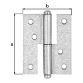 Aushebescharnier 80 x 65 mm gelb verzinkt rechts – Materialstärke 1,80 mm, 6 Löcher Ø 5 mm