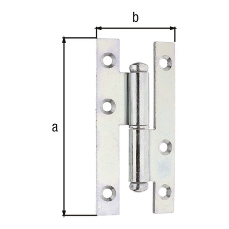 Aushebescharnier 94 x 45 mm sendzimirverzinkt links – Materialstärke 2,50 mm, 6 Löcher Ø 5 mm