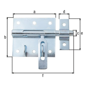 Bolzen-Schlossriegel Gesamtlänge 100 mm blau verzinkt – Platte 70 x 67 mm, flacher Griff
