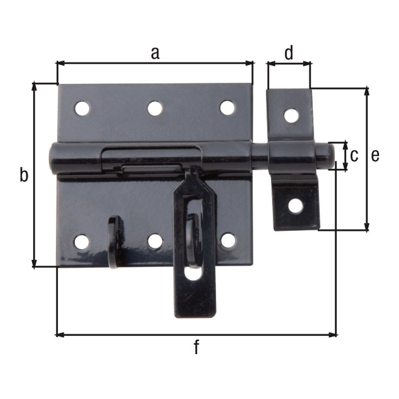 Bolzen-Schlossriegel Gesamtlänge 100 mm schwarz kunststoffbeschichtet – Platte 70 x 67 mm