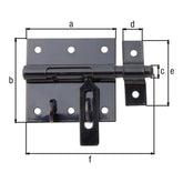 Bolzen-Schlossriegel Gesamtlänge 100 mm schwarz kunststoffbeschichtet – Platte 70 x 67 mm