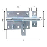 Bolzen-Schlossriegel Gesamtlänge 116 mm blau verzinkt – Platte 80 x 64 mm, flacher Griff