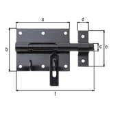 Bolzen-Schlossriegel Gesamtlänge 130 mm schwarz kunststoffbeschichtet – Platte 90 x 73 mm