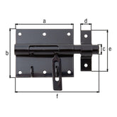 Bolzen-Schlossriegel Gesamtlänge 135 mm schwarz kunststoffbeschichtet – Platte 95 x 79 mm