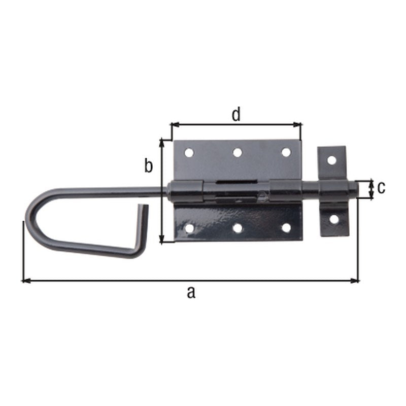 Bolzen-Stangenriegel 200 mm schwarz kunststoffbeschichtet – Bolzen Ø 11,5 mm