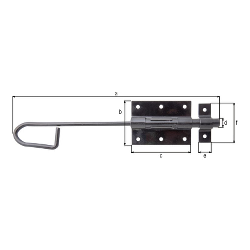 Bolzen-Stangenriegel 300 mm schwarz kunststoffbeschichtet – Bolzen Ø 13,5 mm