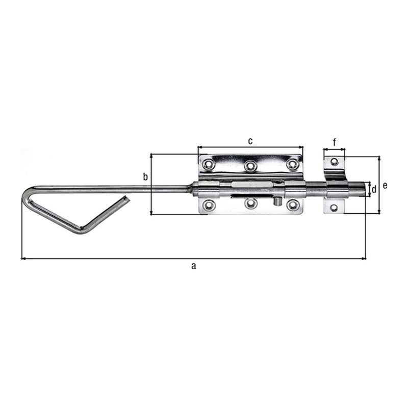 Bolzen-Stangenriegel 320 mm Edelstahl – Bolzen Ø 15,5 mm, mit Schlaufe für Vorhängeschloss