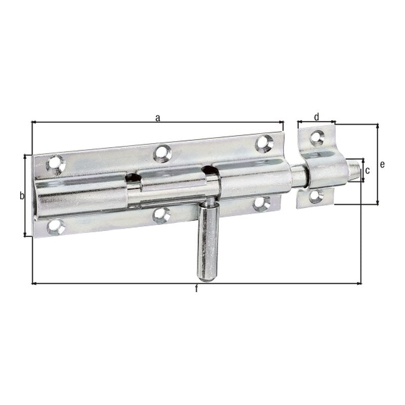 Bolzenriegel Gesamtlänge 160 mm gelb verzinkt – Platte 120 x 41 mm, runder Griff, Bolzen Ø 12 mm
