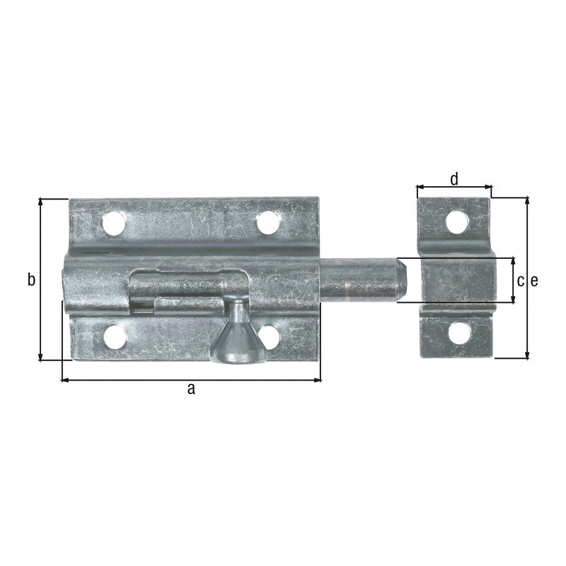 Bolzenriegel Gesamtlänge 70 mm gelb verzinkt – Platte 50 x 33 mm, Knopfgriff, Bolzen Ø 9 mm