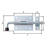 Bolzenriegel Gesamtlänge 130 mm blau verzinkt – Platte 70 x 57 mm, runder Griff, Bolzen Ø 9,5 mm