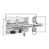 Bolzenriegel Gesamtlänge 122 mm Edelstahl – Platte 80 x 59 mm, runder Griff, Bolzen Ø 11 mm