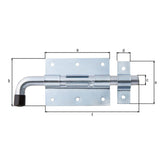 Bolzenriegel Gesamtlänge 165 mm blau verzinkt – Platte 90 x 67 mm, runder Griff, Bolzen Ø 13,5 mm