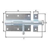 Bolzenriegel Gesamtlänge 135 mm blau verzinkt – Platte 95 x 67 mm, runder Griff, Bolzen Ø 15,5 mm