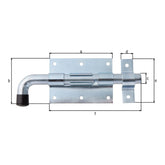 Bolzenriegel Gesamtlänge 178 mm blau verzinkt – Platte 95 x 67 mm, runder Griff, Bolzen Ø 15,5 mm