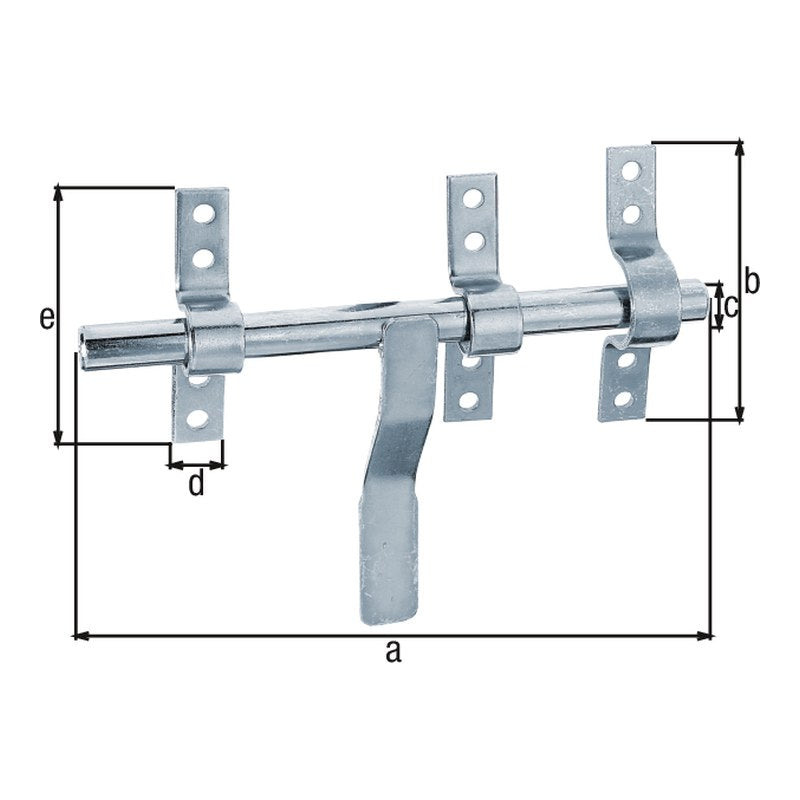 Bolzenriegel Vervelle 190 mm blau verzinkt – flacher Griff, Bolzen Ø 14 mm