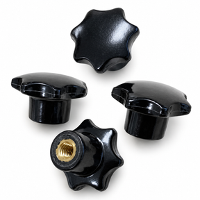 DIN 6336 Sterngriff aus schwarzem Kunststoff mit Gewindebuchse aus Messing – Form K-MS