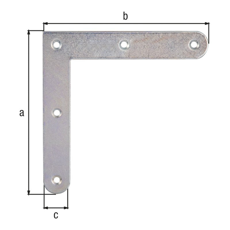 Eckwinkel mit abgerundeten Enden 120 x 120 x 20 mm verzinkt – Materialstärke 2,0 mm, 5 Löcher Ø 4 mm