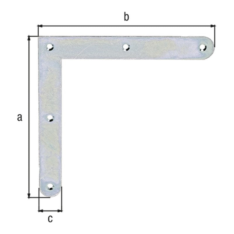 Eckwinkel mit abgerundeten Enden 150 x 150 x 20 mm verzinkt – Materialstärke 2,0 mm, 5 Löcher Ø 4 mm