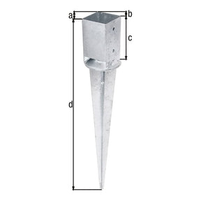 Einschlag-Bodenhülse verstellbar für Vierkantholzpfosten 91 x 91 mm (750 mm lang) feuerverzinkt