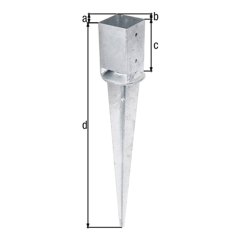 Einschlag-Bodenhülse verstellbar für Vierkantholzpfosten 91 x 91 mm (750 mm lang) feuerverzinkt