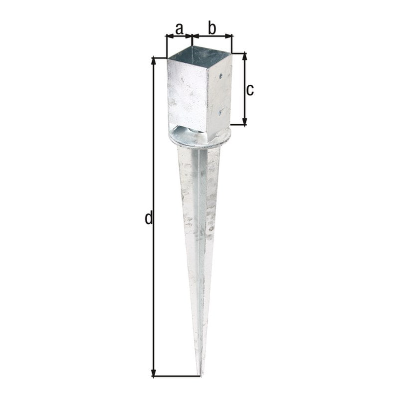 Einschlag-Bodenhülse verstellbar für Vierkantholzpfosten 91 x 91 mm (900 mm lang) feuerverzinkt