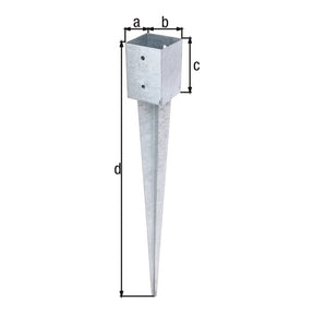 Einschlag-Bodenhülse für Vierkantholzpfosten 101 x 101 mm (900 mm lang) feuerverzinkt