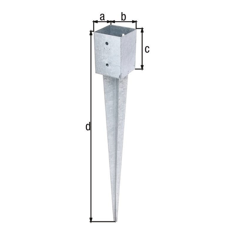 Einschlag-Bodenhülse für Vierkantholzpfosten 101 x 101 mm (900 mm lang) feuerverzinkt