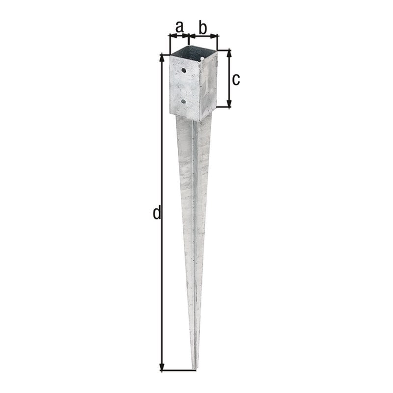 Einschlag-Bodenhülse für Vierkantholzpfosten 91 x 91 mm (900 mm lang) feuerverzinkt – zum Einschlagen