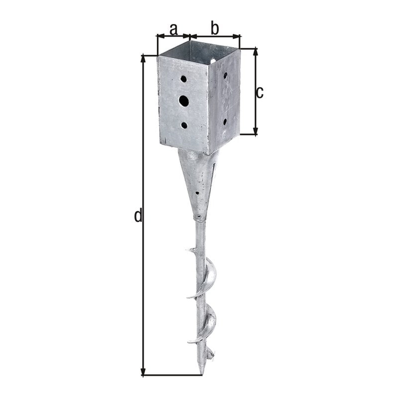 Einschraub-Bodenhülse für Vierkantholzpfosten 91 x 91 mm (595 mm lang) feuerverzinkt