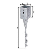 Einschraub-Bodenhülse für Vierkantholzpfosten 91 x 91 mm (595 mm lang) feuerverzinkt