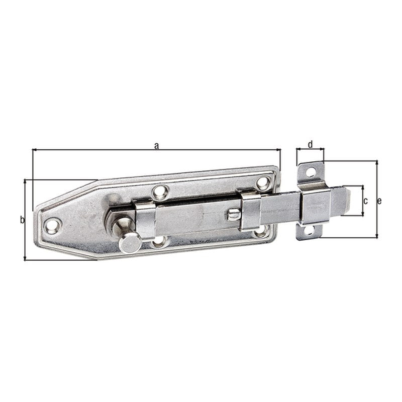 Fensterriegel gerade 100 x 35 mm Edelstahl – Knopfgriff, mit befestigter Schlaufe