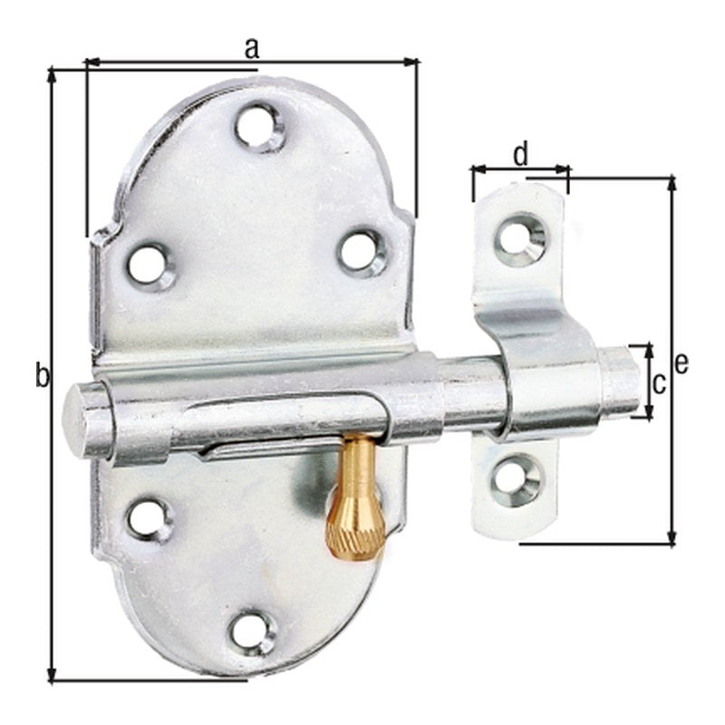Grendelriegel 45 x 85 mm gelb verzinkt – Bolzen Ø 10 mm, mit Feder, mit Schlaufe