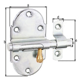Grendelriegel 45 x 85 mm gelb verzinkt – Bolzen Ø 10 mm, mit Feder, mit Schlaufe