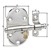 Grendelriegel 45 x 85 mm vernickelt poliert – Bolzen Ø 10 mm, mit Feder, mit Schlaufe
