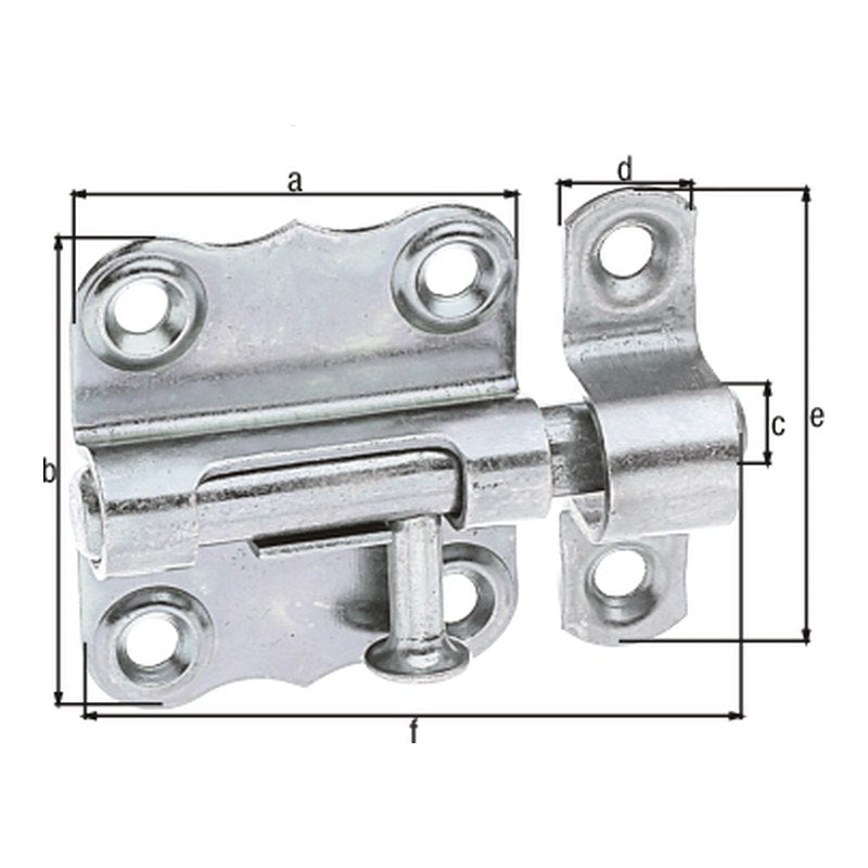 Grendelriegel 33 x 35 mm verzinkt – Bolzen Ø 7 mm, ohne Feder, mit Schlaufe